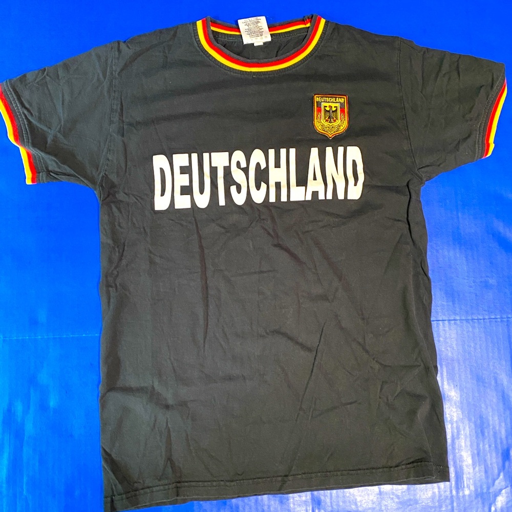 Deutschland Germany Soccer Y2K Black Tee w/Embroidered Patch & White Lettering